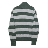 TOMMY HILFIGER Mens Green & Grey Patterned Jumper 1/4 Zip Crew Neck Cotton M
