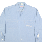 COCA COLA Mens Blue Denim Shirt L Cotton Blend Casual Long Sleeve Button