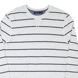 NAUTICA Mens White & Navy Striped Long Sleeve Crew Neck T-Shirt XL Casual Cotton