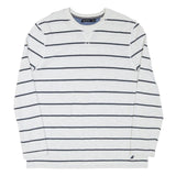 NAUTICA Mens White & Navy Striped Long Sleeve Crew Neck T-Shirt XL Casual Cotton