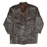 Womens Brown Faux Leather Button Jacket XL Woven Croc Texture Lapel