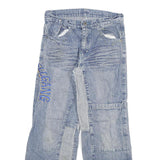 Womens Blue Denim Regular Fit Straight Leg Jeans W28 L29 Patchwork Zip