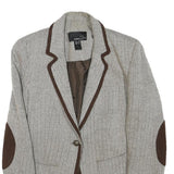 MANGO SUIT Womens Cream & Brown Herringbone Tailored Jacket M Cotton Blend