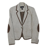MANGO SUIT Womens Cream & Brown Herringbone Tailored Jacket M Cotton Blend