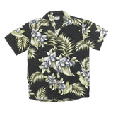 ALOHA REPUBLIC Mens Black Green Floral Hawaiian Shirt S Summer Cotton Blend