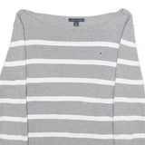 TOMMY HILFIGER Womens Grey & White Striped Plain Crew Neck Cotton Jumper M
