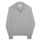 CALVIN KLEIN Mens Grey Pullover Plain 1/4 Zip Jumper Cotton Blend M Slim Fit