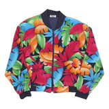 TAN JAYS Womens Black Tropical Print Jacket M Polyester Zip Bomber Lightweight