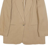 HARRIS WALLACE Womens Beige Wool Single Button Jacket M Plain Classic