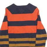 TOMMY HILFIGER Boys Navy & Orange Brown Striped Pattern Plain Crew Neck Basic