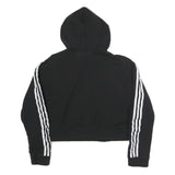 ADIDAS Womens Black & White Cotton Blend Crop Hoodie UK 8 Sports Sweatshirt