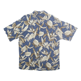 VAN HEUSEN Mens Blue Cream Leaf Pattern Rayon Shirt M Tropical Casual Short