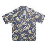 VAN HEUSEN Mens Blue Cream Leaf Pattern Rayon Shirt M Tropical Casual Short