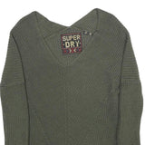 SUPERDRY Womens Green Knit V Neck Chunky Jumper UK 10 Winter Casual Acrylic