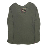 SUPERDRY Womens Green Knit V Neck Chunky Jumper UK 10 Winter Casual Acrylic