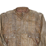 PORTRAIT Mens Brown Leather Zip Jacket XL Leather Plain Classic Fit Button