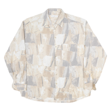 SIEDEN STICKER Mens Beige & Grey Abstract Pattern Shirt XL Polycotton Long