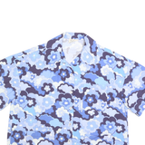 BALOU Womens Blue Floral Print Shirt S Cotton Summer Casual Short Sleeve