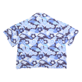 BALOU Womens Blue Floral Print Shirt S Cotton Summer Casual Short Sleeve