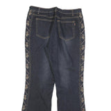 TEMCHE Womens Blue Regular Flared Denim Medium Wash W30 L32 Embroidered Side