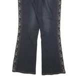 TEMCHE Womens Blue Regular Flared Denim Medium Wash W30 L32 Embroidered Side