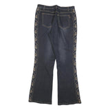 TEMCHE Womens Blue Regular Flared Denim Medium Wash W30 L32 Embroidered Side