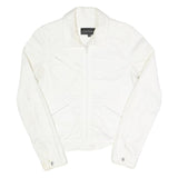 CALVIN KLEIN JEANS Womens White Cotton Blend Zip Jacket S Plain Stylish Classic