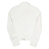 CALVIN KLEIN JEANS Womens White Cotton Blend Zip Jacket S Plain Stylish Classic