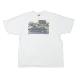 ONEITA Mens White Car Graphic T-Shirt XL Short Sleeve Crew Neck Cotton Blend