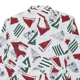 Womens White Green & Maroon Printed Button Shirt Long Sleeve Collared L