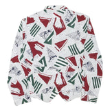 Womens White Green & Maroon Printed Button Shirt Long Sleeve Collared L