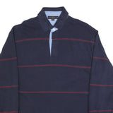 TOMMY HILFIGER Mens Navy Blue & Red Long Sleeve Striped L Polo Shirt Cotton