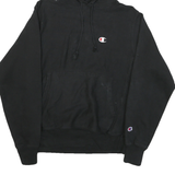 CHAMPION Mens Black Hoodie S Cotton Blend Pullover Drawstring Casual