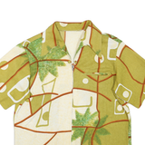 Mens Green & Cream Abstract Pattern Polyester Blend Shirt L Zip Front Casual