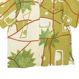 Mens Green & Cream Abstract Pattern Polyester Blend Shirt L Zip Front Casual