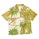 Mens Green & Cream Abstract Pattern Polyester Blend Shirt L Zip Front Casual