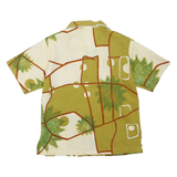 Mens Green & Cream Abstract Pattern Polyester Blend Shirt L Zip Front Casual