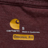 Carhartt Spellout Long Sleeve T-Shirt - Small Burgundy Cotton