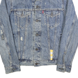 LEVI'S Mens Blue Denim Button Jacket S Cotton Plain Distressed Casual