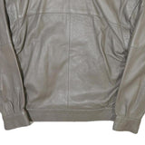 Mens Grey Leather Bomber Jacket M Smooth Plain Zipped Pockets Style