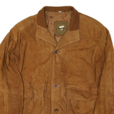 Mens Brown Bomber Jacket L Synthetic Plain Button Closure Casual Outerwear