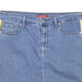 GUESS Womens Blue Denim Mini Cotton Blend Skirt L Striped Side Detailing Casual