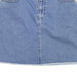 GUESS Womens Blue Denim Mini Cotton Blend Skirt L Striped Side Detailing Casual
