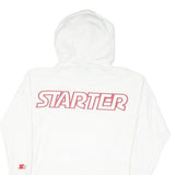 STARTER Mens White Hoodie M Red Logo Cotton Blend Pullover Casual Sport