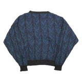 JANTZEN Womens Blue Patterned Jumper Crew Neck Chunky Knit XL Vintage 80s