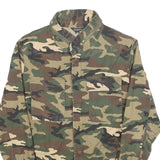 HAODUOYI Mens Green & Brown Camouflage Button Jacket S Cotton Casual Lightweight