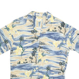 PIERRE CARDIN Mens Blue & Cream Hawaiian Shirt M Rayon Relaxed Fit