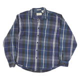 EDDIE BAUER Mens Blue & Grey Plaid Shirt L Casual Cotton Blend Flannel Button