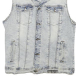 ZARA Mens Blue Denim Sleeveless Jacket L Cotton Blend Button Closure Casual