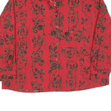 Womens Red Shirt XL Floral Vine Print Button Collar Relaxed Fit Vintage Style